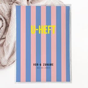 C: U-Heft + Impfpasshülle - Blau rosa weiss gestreift baby Geschenk geburt personalisiert schutzhülle