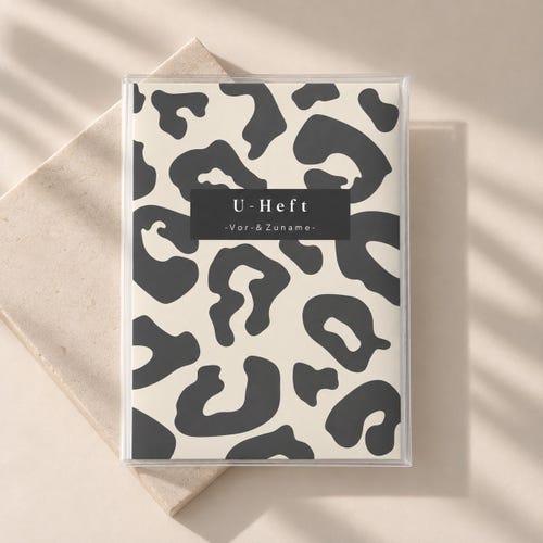 Personalized baby record booklet + vaccination card cover - leopard print anthracite beige baby gift birth cover pregnancy boy with name