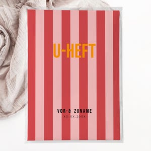 C: U-Heft + Impfpasshülle - rosa rot gestreift baby Geschenk geburt personalisiert schutzhülle