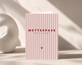 Funda para libro de registro de maternidad - Funda protectora a rayas rosas y burdeos, personalizada con nombre, regalo de embarazo y baby shower