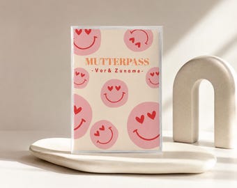 Maternity record book cover - Smileys heart beige pink mum gift personalized protective cover baby pregnancy