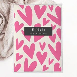 C: U-Heft + Impfpasshülle -Herzen rosa pink beige baby geschenk Geburt personalisiert Schutzhülle schwangerschaft Mädchen girl
