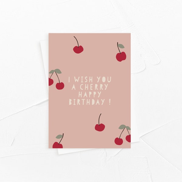 Postkarte - Cherry kirschen mädchen rosa kindergeburtstag happy birthday gruss geschenk glückwunsch