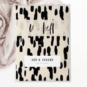 C: U-Heft + Impfpasshülle beige schwarz minimalistisch personalisiert untersuchungsheft kinder baby newborn geschenk geburt hülle geburtstag