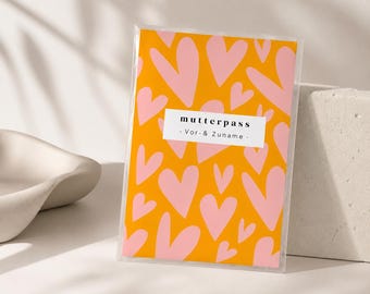 Maternity record book cover - hearts mustard orange pink personalized maternity gift with name protective cover baby pregnancy mom to be