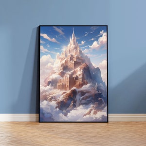Cartel del Reino Nevado | Pintura del castillo de montaña | Fantasía Póster