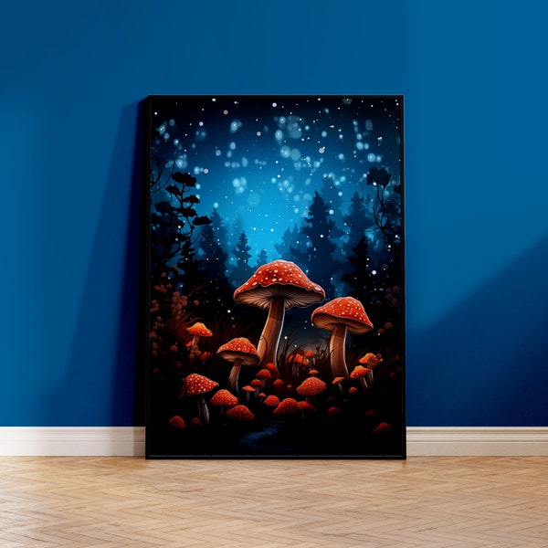 Poster de Champignon Lumineux | Affiche Forêt enchantée | Tableau d'Amanite tue mouche Géante