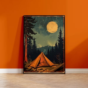 Retro-Camping-Poster | Wald-Camping-Poster | Zelt Kunstdruck | Nacht-Camping-Druck | Camper-Poster | Wandern Kunstdruck | Outdoor-Poster