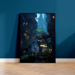 Poster Stadtstraße Cyberpunk, Futuristisch, Qualitätsposter, Rahmenlose Wanddekoration gedruckt