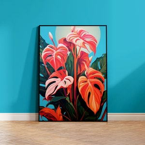 Tropical Plant Poster, Colourful, Pop Art Retro, High Quality Poster, for Frameless Printed Wall Decoration