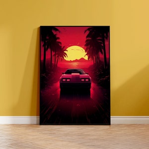 Póster del coche sintetizador | Impresión de arte retro | Ilustración de coche de carreras