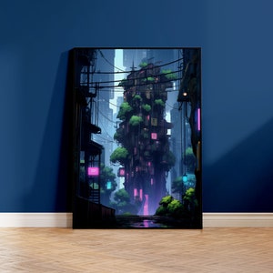 Futuristic Japan Poster, Cyberpunk Sky Scraper, Quality Poster, Frameless Printed Wall Decoration