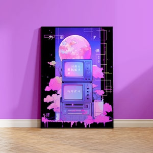 Retro TV Moonlight | Nostalgia for the 80s | Vaporwave Wall Art | Matte Print A2, A3, A4