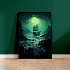 Poster in carta opaca, Videogioco, Nave pirata in mare in un'atmosfera pericolosa, Stampa