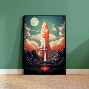Poster retrò di razzi, poster dello Space Shuttle, poster di razzi nello spazio, poster di veicoli spaziali