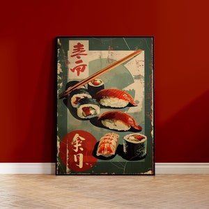Cartel de sushi | Impresión de comida japonesa | Póster de comida japonesa | Impresión de arte de pared de sushi | Arte amante del sushi