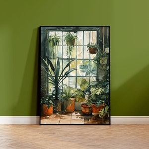 Stampa di piante da interno ad acquerello | Poster per gli amanti delle piante | Arte in serra | Poster di piante in serra | Decorazione da parete con piante da interno