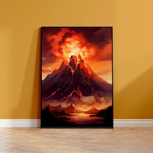 Póster de erupción volcánica | Cartel del volcán | Diagrama de flujo de lava