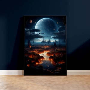 Gedrucktes Poster, Fantasy, Moonlight City, rahmenlose Wanddekoration