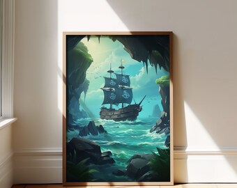 Poster Grand Format A0 - Navire Bateau Pirate "The Great Pirate Ship" - Déco Murale