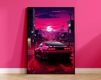 Race Car Illustration | Synth Car Poster | Retro art print