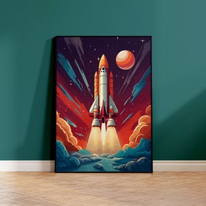 Poster di razzi nello spazio, poster di veicoli spaziali, poster di razzi retrò, poster dello Space Shuttle