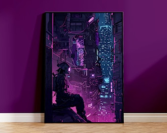 Cyberpunk Art Print | Cyber City Poster | Cyberpunk City Poster | Sci-Fi City Poster | Science Fiction Art | Neon Lights City | Cyber Poster