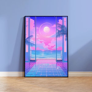 Synthwave Sunset | Vaporwave Palm Trees | Retro Style Wall Art | Matte Print A2, A3, A4