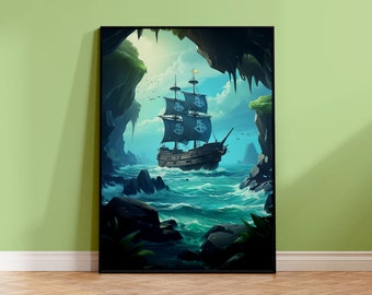 Pirate Ship Poster | Poster Cave of the Corsairs | Sea of Thieves Canvas