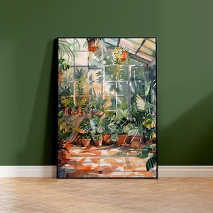 Poster di piante in serra | Decorazione da parete per piante da interni | Stampa di piante da interno ad acquerello | Poster per gli amanti delle piante | Arte della serra
