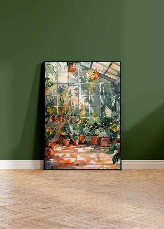Affiche plantes serre | Art mural plantes intérieur | Impression plantes intérieur aquarelle | Affiche amoureux plantes | Art serre