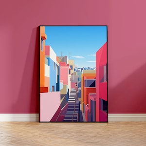 Impresión colorida de la ciudad | Póster de la ciudad abstracta | Póster de edificio abstracto | Impresión del callejón de la ciudad