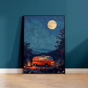 Camper-Poster | Wandern Kunstdruck | Outdoor-Poster | Retro-Camping-Poster | Wald-Camping-Poster | Zelt Kunstdruck | Nacht-Camping-Druck