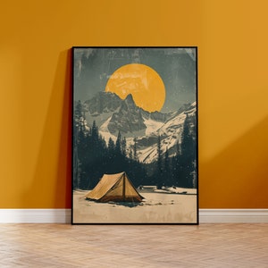 Wald-Camping-Poster | Zelt Kunstdruck | Nacht-Camping-Druck | Camper-Poster | Wandern Kunstdruck | Outdoor-Poster | Retro-Camping-Poster
