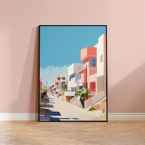 Impresión del callejón de la ciudad | Impresión colorida de la ciudad | Póster de la ciudad abstracta | Póster de edificio abstracto