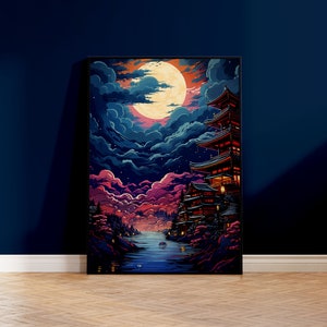 Póster Aurora Boreal, Bosque de pinos nevado, Póster de alta calidad, Colorido, Decoración de pared impresa sin marco