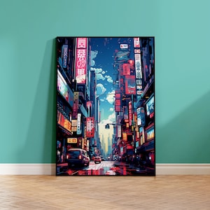 Póster Pop Art Japón, Callejón de la ciudad japonesa, Póster impreso en mate