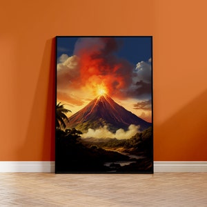 Cartel del volcán | Póster de erupción volcánica | Diagrama de flujo de lava