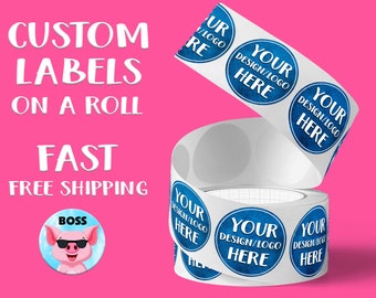 Custom Labels on Roll Premium | Gloss Weatherproof Labels | Your Design Logo | Ships Next Day | FREE FAST SHIPPING