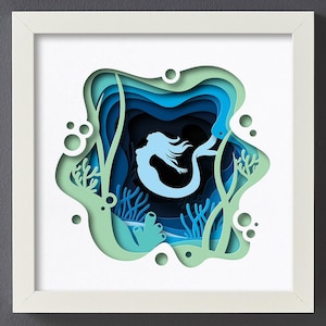 3D Mermaid Svg, Underwater 3D Paper Cut Light box Template, SVG Digital Download Files, Shadow Box SVG Digital Download Files, Cricut