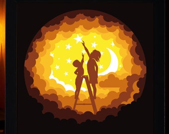 Brothers in the sky SVG, Paper Cut Light Box Template, Layered SVG file for Cricut, DIY 3D Shadow Box Art Svg