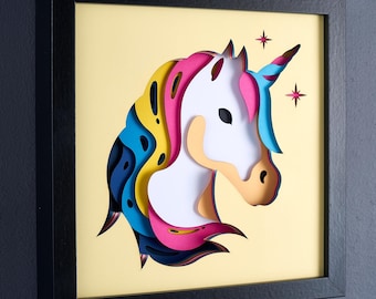 3D Unicorn Shadow Box SVG, Layered Papercut Template (Digital Download)