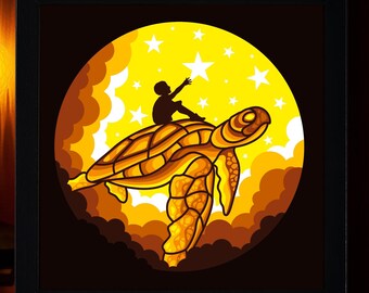Flying Turtle Shadow Box SVG, Layered Paper Cut Template (Digital Download)