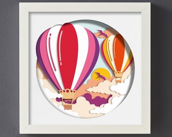 3D Hot Air Balloon Shadow Box SVG Template, Cricut DIY (Digital Download)