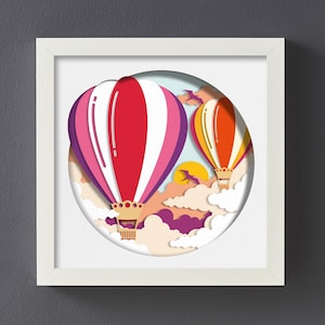 Modelo de caixa de sombra SVG de balão de ar quente 3D, projeto de papel cartão para máquinas Cricut, corte de papel cartão em camadas + balão 3D, para Cricut