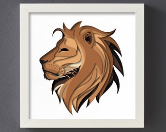 Lion 3D Shadow Box SVG, Layered Papercut Template (Digital Download)