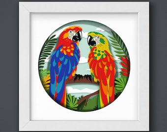 3D Parrot Svg, Shadow Box 2, 3D Paper Cut Light Box Template, SVG Digital Download Files, Shadow Box SVG Digital Download Files, For Cricut
