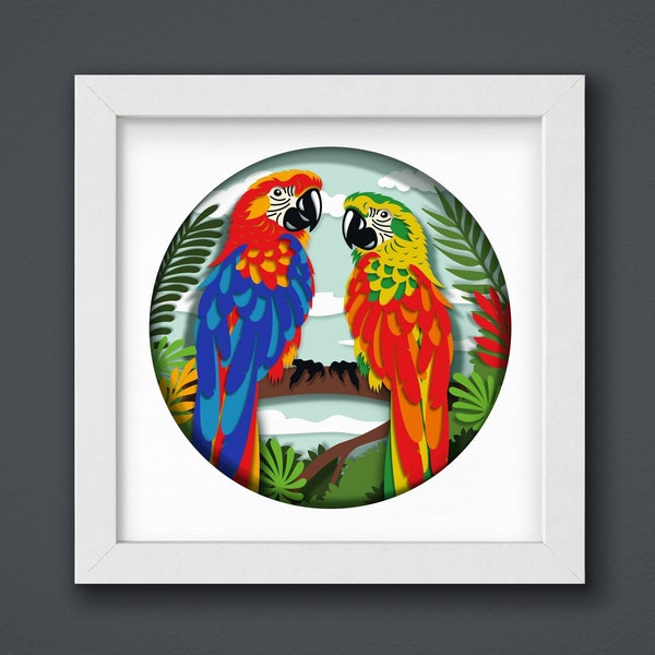 3D Parrot Shadow Box 2, 3D Paper Cut Light Box Template, SVG Digital Download Files, Shadow Box SVG Digital Download Files, For Cricut