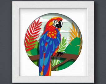 3D Parrot Shadow Box, 3D Paper Cut Light Box Template, SVG Digital Download Files, Shadow Box SVG Digital Download Files, For Cricut