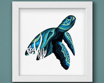 3D Sea Turtle Svg , Caretta caretta Shadow Box Template, SVG Digital Download Files, Shadow Box SVG Digital Download, For Cricut, Lightbox